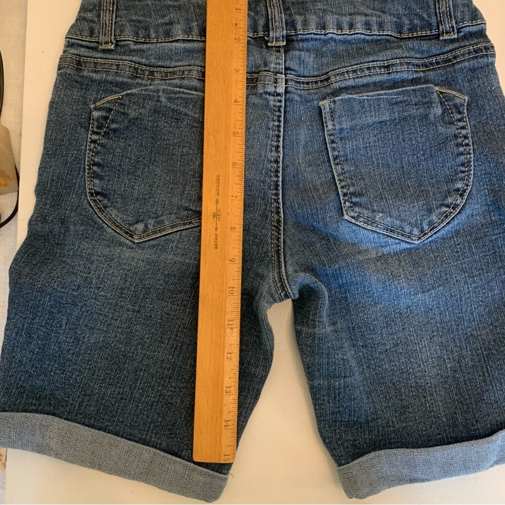 Imperial Star Girls Blue Denim Shorts Size US 12-14 Lace Flower Embellishments - Picture 7 of 7